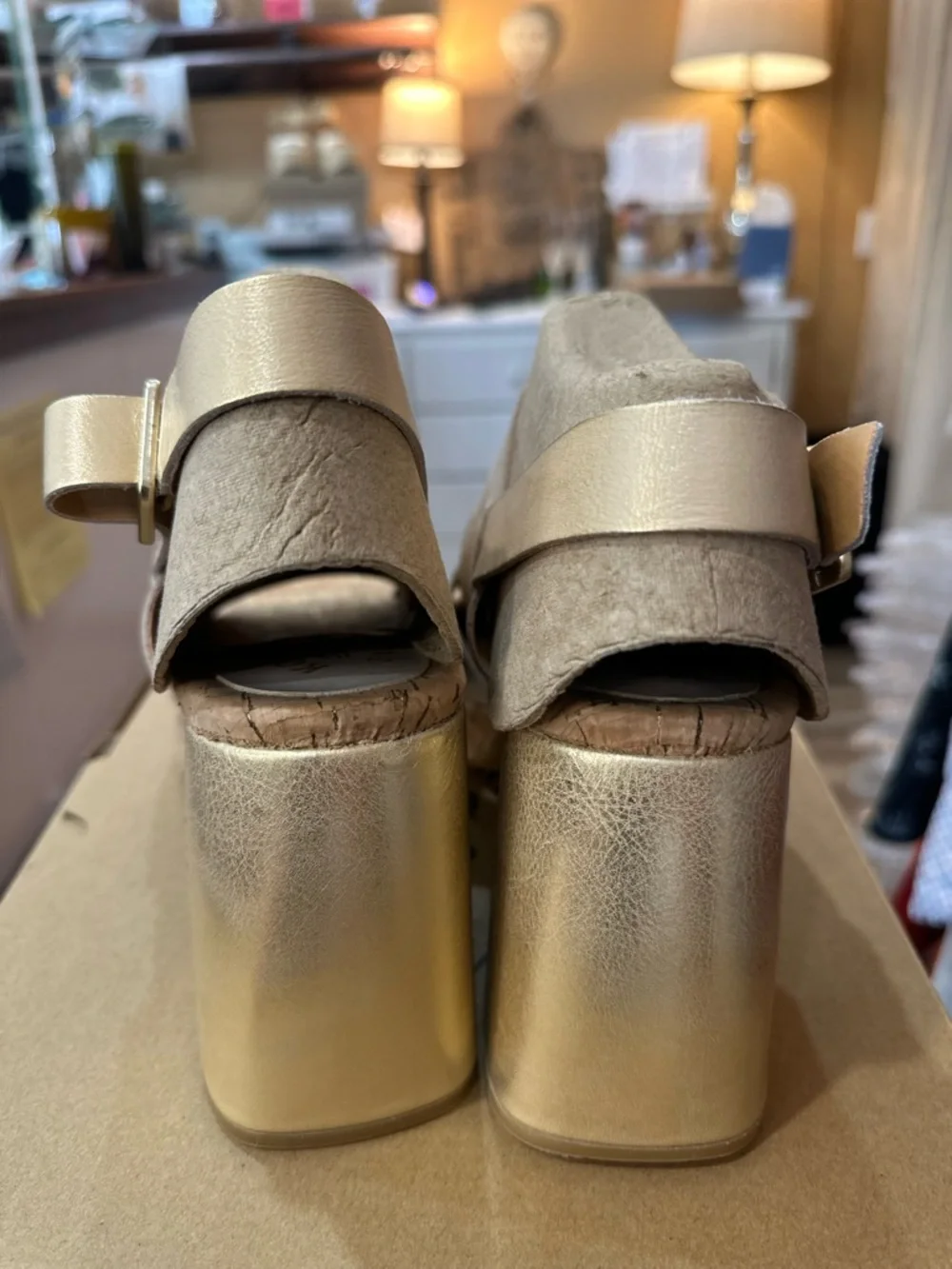 Kork-Ease Maxi Women's Taupe and Gold Cork Block Heel Sandal NWT SIZE 10 - Picture 5 of 7